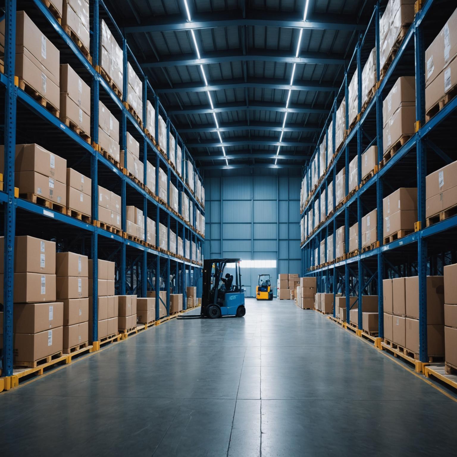 Cold storage aisle with frosted racking and stacked pallets
